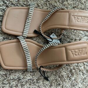 Zara Beige Sandals with Metallic Details